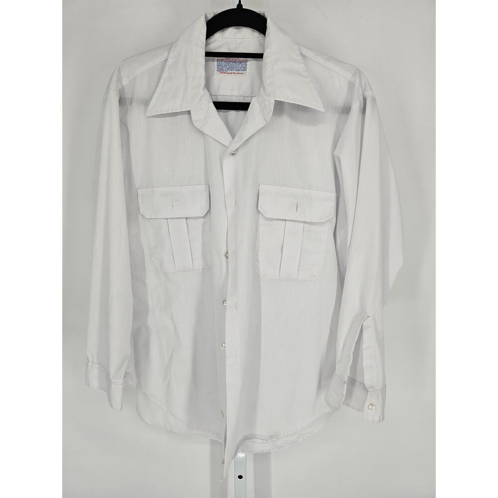 Creighton Mens Sz L Long Sleeve Button Up Dress Shirt Solid White Military